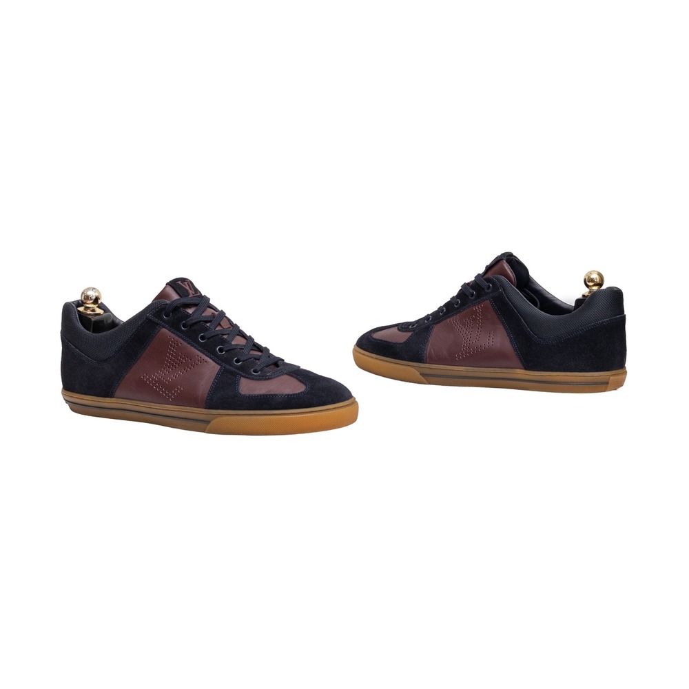 Louis Vuitton Men Sneakers UK 9 US 10 Navy Suede Burgundy Leather Gum Sole
